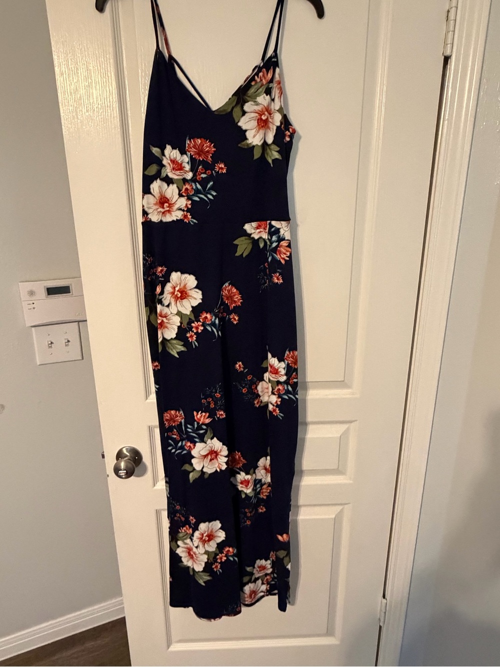 Navy Floral Spaghetti-Strap Maxi Dress